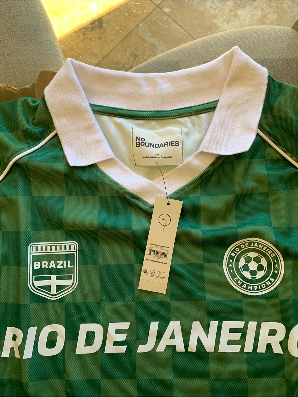 Men’s 4X No Boundaries Green Brazil Rio de Janeiro Soccer Top with White Collar